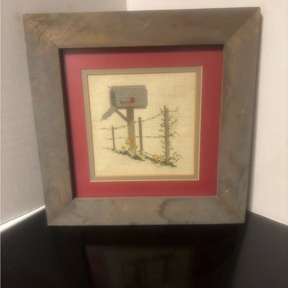 Rustic Framed Mailbox Cross-Stitch Art - Picture 1 of 5